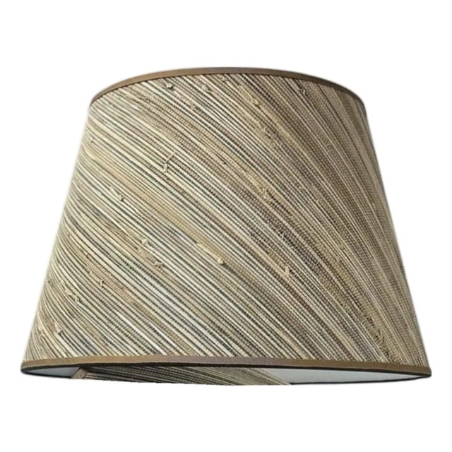 Grasscloth Lamp Shade in Neutral Striation with Tan Grossgrain Trim - 12” x 18” x 12” For Sale