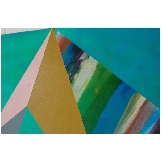 Original Painting Abstract Art , Geometric, Artist Signed - Turquoise Statement Art, 48"x36" For Sale - Image 4 of 9