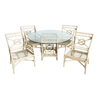 Boho Chic McGuire Style Target Back Bamboo Rattan Dining Set - 5 Pieces For Sale
