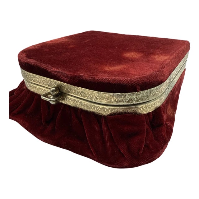 Antique French Red Velvet Jewelry Casket For Sale