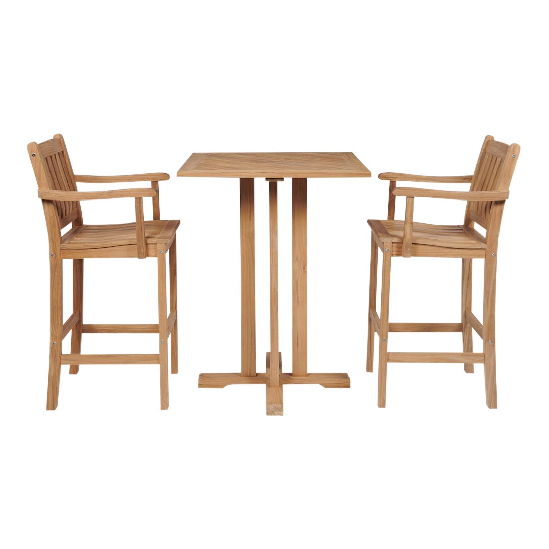 Oasis 3 Piece Teak Square Bar Height Outdoor Dining Set Chairish