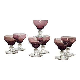 1920s Art Deco Small Purple Twist Glass - Set of 7 For Sale