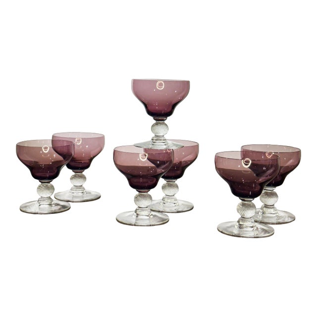 1920s Art Deco Small Purple Twist Glass - Set of 7 For Sale