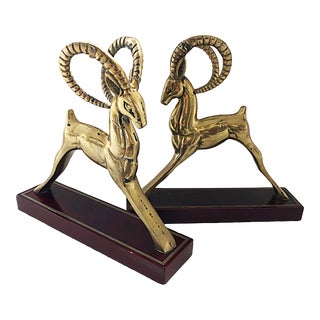 Brass Modernist Deco Style Gazelle Bookends Sculptures- a Pair For Sale