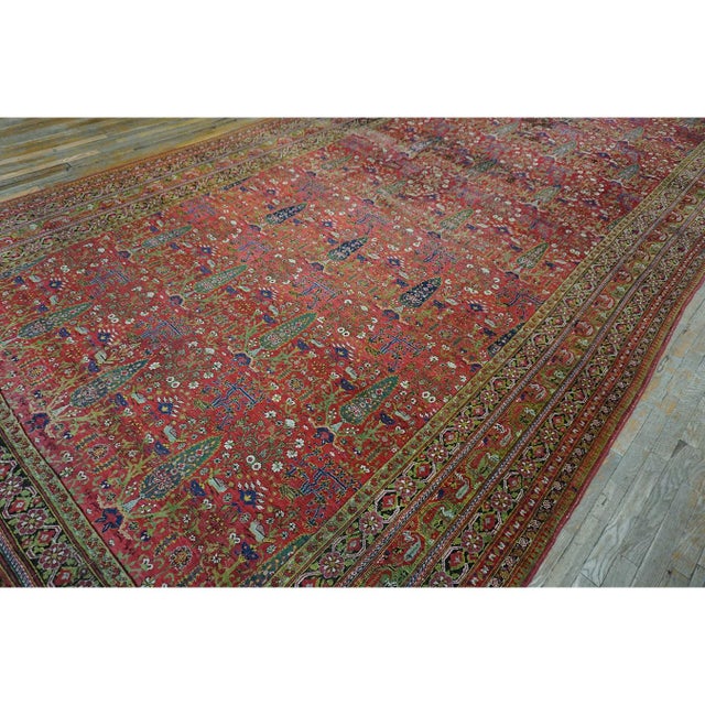 Textile 1850s Red Antique Large Cypress Tree Tribal Afshar Knotted Wool Gallery Rug For Sale - Image 7 of 9