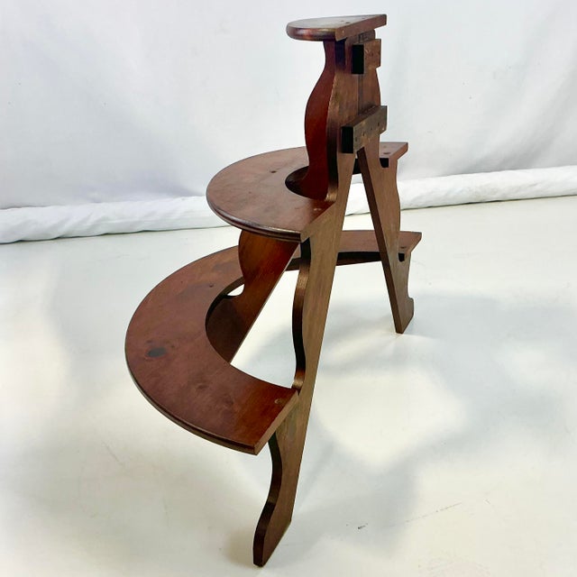 1970s Vintage Arts & Crafts Boho Chic Pine 3-Tier Half Moon Plant Stand, Dark Stain. For Sale - Image 10 of 13