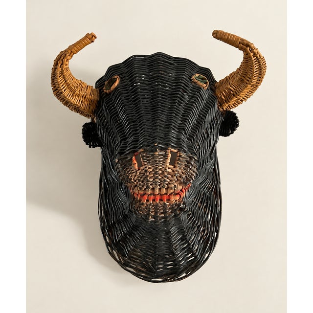 French Polychrome Wicker Bull, 1950s For Sale - Image 11 of 11