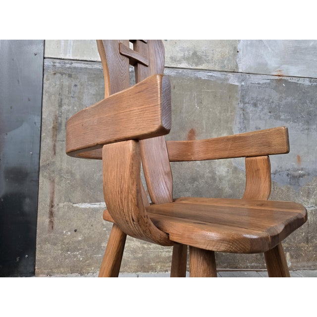 Vintage Brutalist Dining Chair in Oak by De Puydt, Belgium, 1970s For Sale - Image 9 of 16