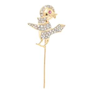 Figural Art Deco Style 14k Gold & Diamond Encrusted Baby Bird or Chick Stickpin