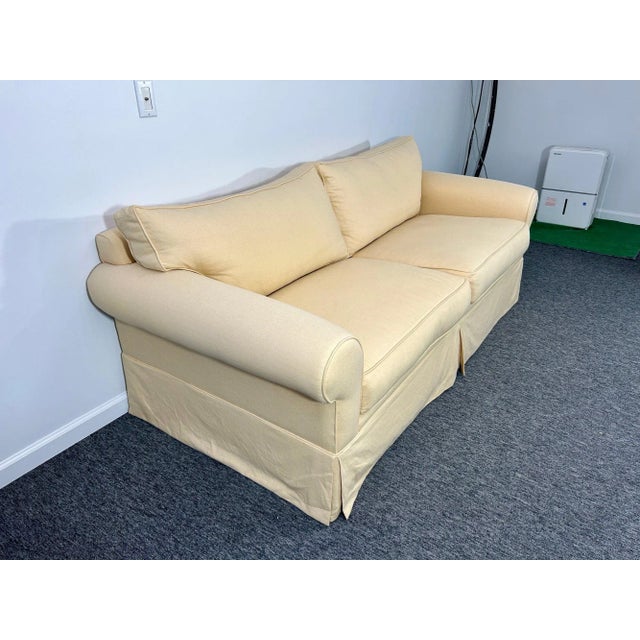 Custom Bespoke Down-Filled Two Seater Linen Sofa For Sale - Image 4 of 10