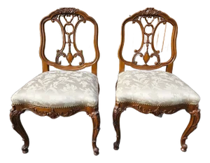 Antique Louis XV Italian Walnut Dining Room Side Desk Chairs- Set of 2