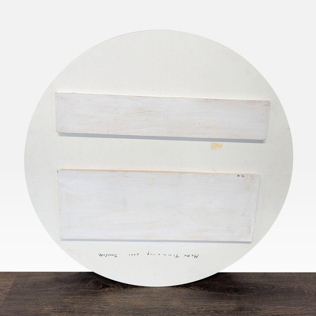 This unique round painting is titled "TransCode" and was created by Mette Tommerup in 2001. The artwork features a vibrant...