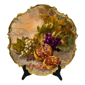 Large Antique Limoges Hand Painted Holy Fruit Porcelain Platter Signed Dubois