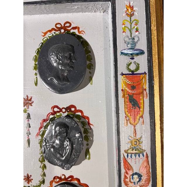 Renaissance Revival Grotesche Painted Frame With Neoclassical Grand Tour Intaglios For Sale - Image 9 of 16