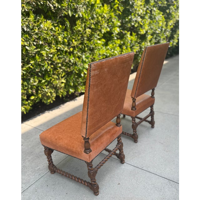 Gorgeous Vintage Ebanista Leather Chairs For Sale - Image 4 of 16