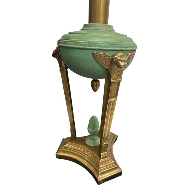 Metal Vintage French Empire Style Mint Green and Brass Table Lamp For Sale - Image 7 of 12