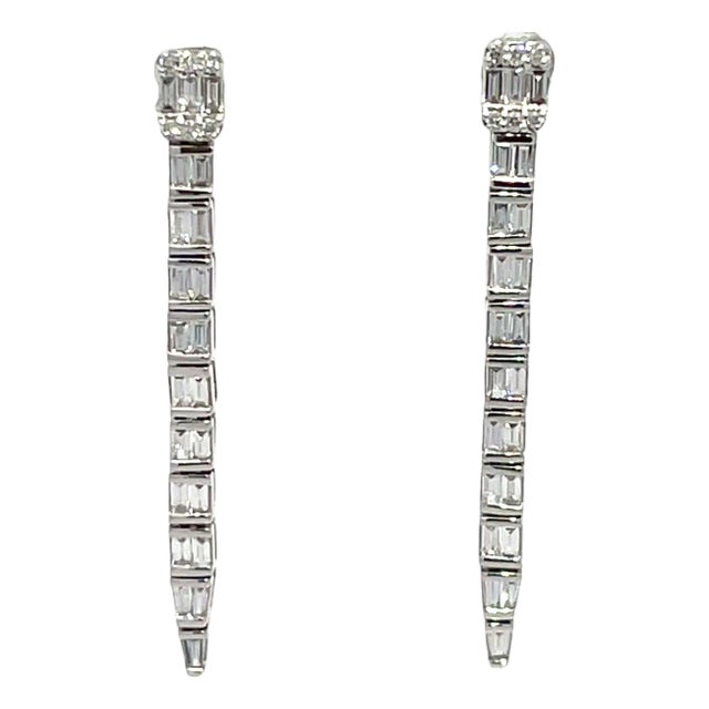 18k White Gold Serpent Design Diamond Drop Earrings, A Pair For Sale