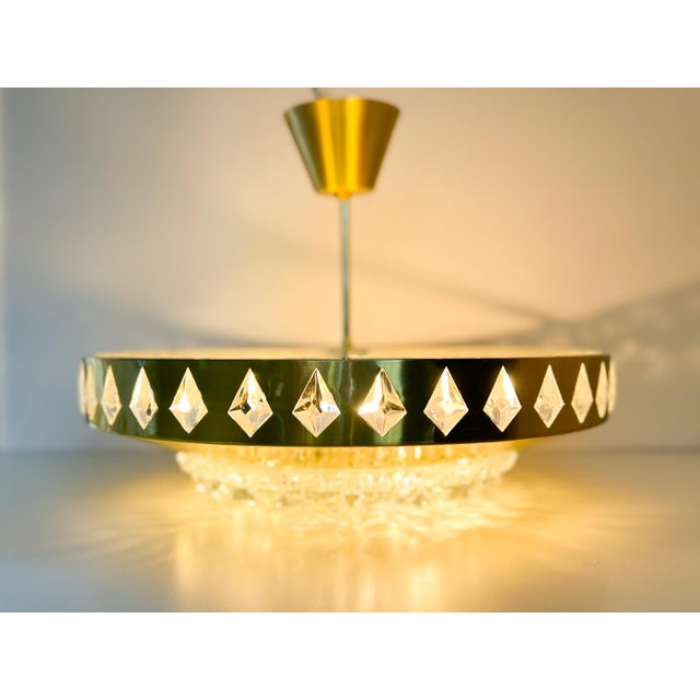 Mid-Century Modern Vintage Scandinavian Pendant Lamp in Brass and Crystal attributed to Carl Fagerlund, 1960s-1970s For Sale - Image 3 of 12
