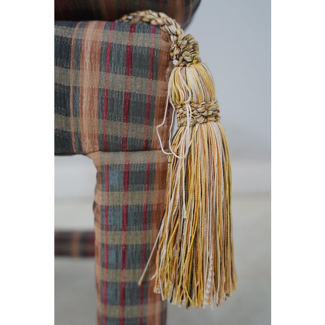 Pair Custom Upholstered Plaid Print Upholstered Square Stools For Sale In Philadelphia - Image 6 of 13