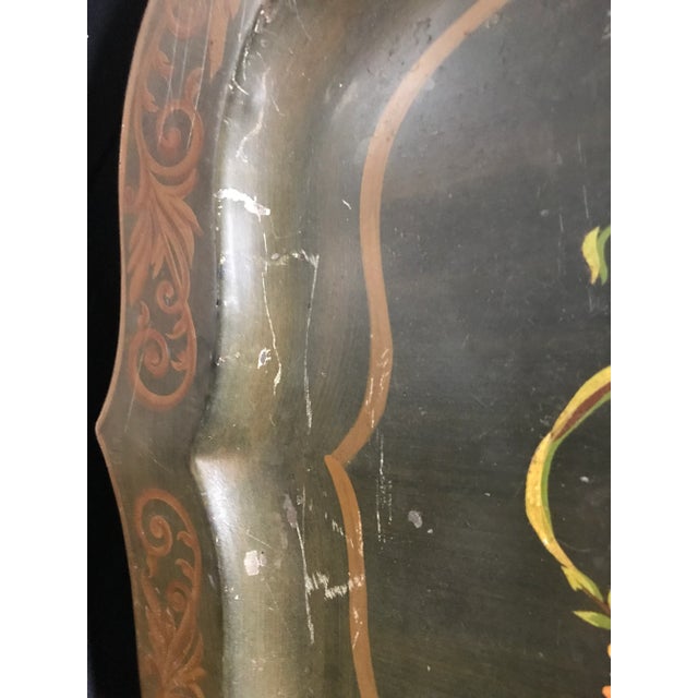 19th Century Floral Painted French Tole Antique Table Tray For Sale - Image 12 of 13