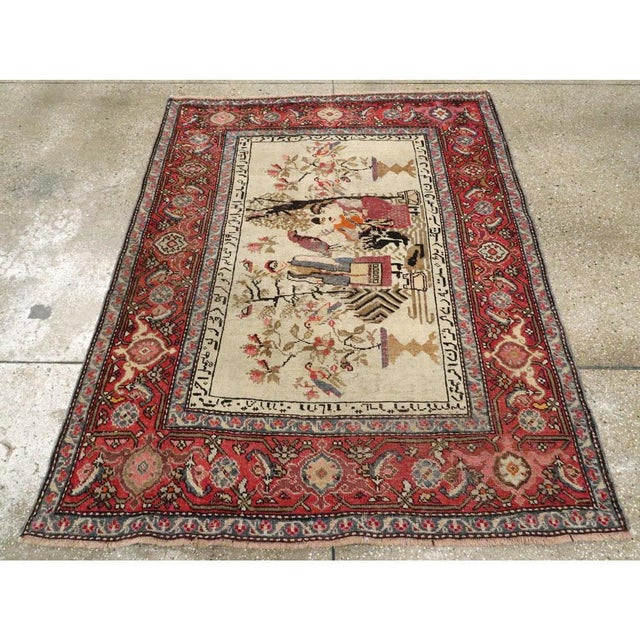 Ivory Galerie Shabab Collection Early 20th Century Handmade Caucasian Karabagh Pictorial Accent Rug For Sale - Image 8 of 10