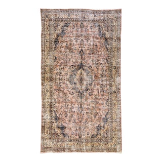 Vintage Persian Distressed Peach Handmade Floral Wool Rug For Sale