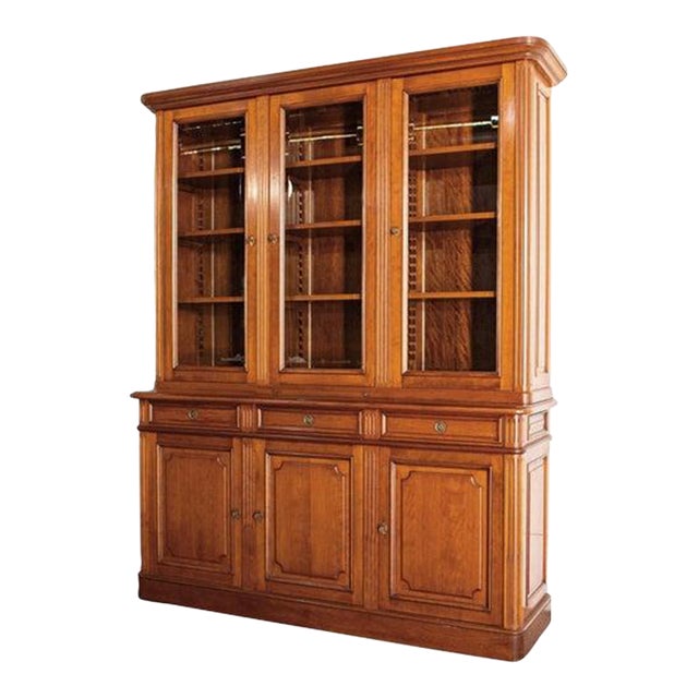 Mid 20th Century French Louis Philippe Style Large Fruitwood Bookcase With Writing Desk For Sale