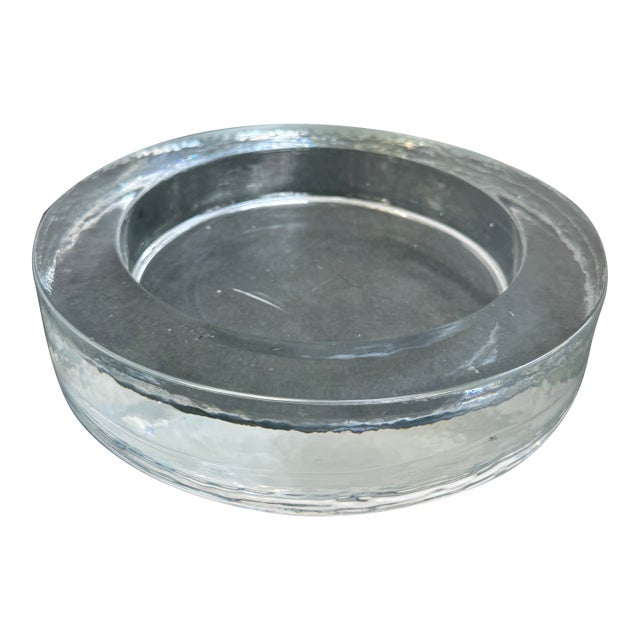 Vintage Block Glass Catcall Ashtray 8.5”d For Sale