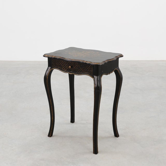 19th Century Black Wooden Side Table with Drawer, France For Sale - Image 4 of 16