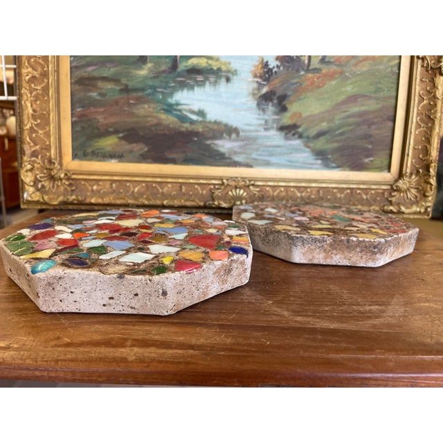 1970s Pair of Vintage Mosaic Glass and Concrete Octagonal Stepping Stones For Sale - Image 5 of 10
