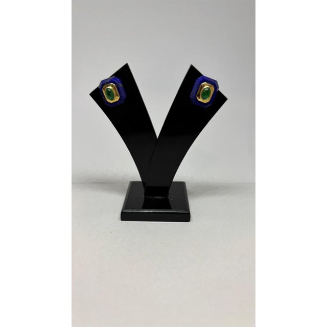 Natural Emerald & Lapis Earring in 14k Gold For Sale In New York - Image 6 of 8
