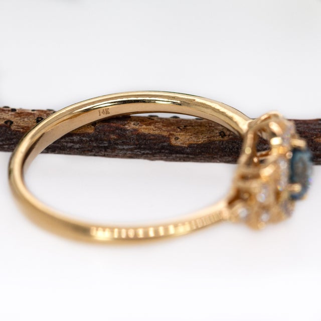 Metal Natural Blue Diamond and White Diamond Ring in Solid 14k Yellow Gold, Size 6.75 For Sale - Image 7 of 7