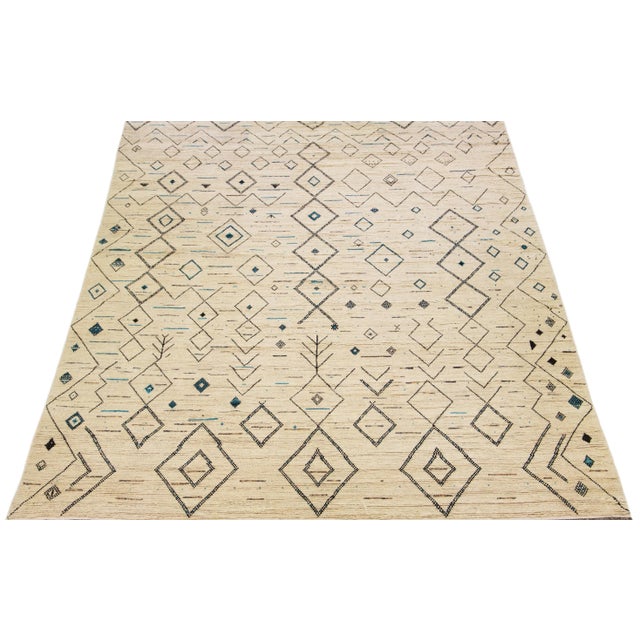 Moroccan Beige Moroccan Berber Style Handmade Geometric Wool Rug For Sale - Image 3 of 7