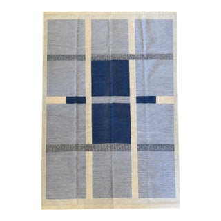 Modern Swedish-Inspired Kilim Rug | 8' X 10' | Flatweave in Blue & Ivory For Sale