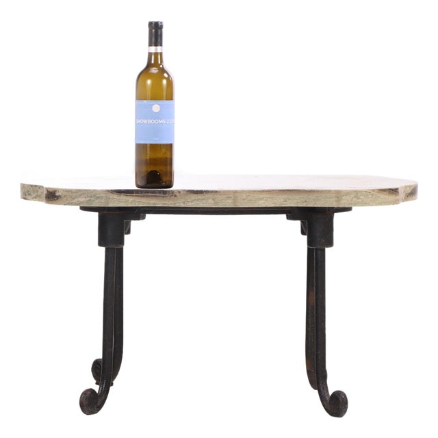 French Brutalist Style Iron and Marble Low Table, C. 1950 For Sale