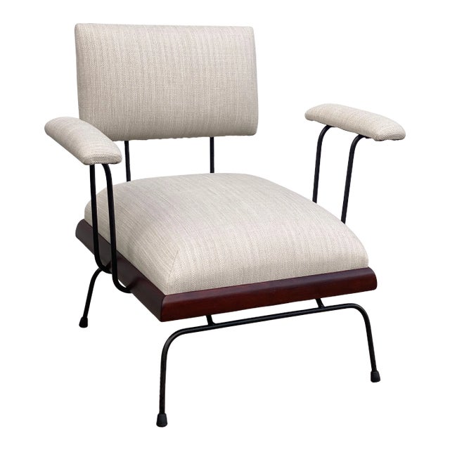 Rare Vintage 1950's Iron Upholstered Lounge Chair For Sale