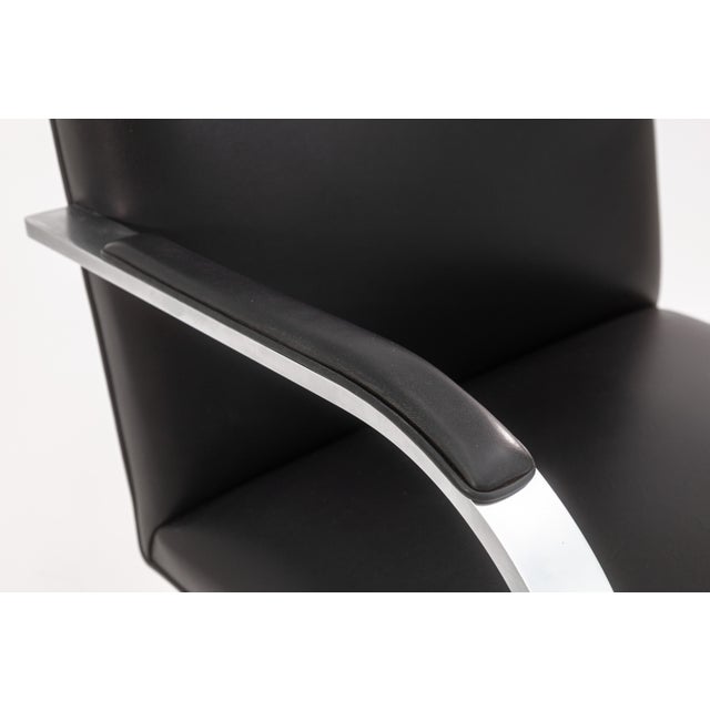 Set of 6 Mies Van Der Rohe for Knoll Brno Brushed Steel Black Leather Armchairs For Sale In Detroit - Image 6 of 11