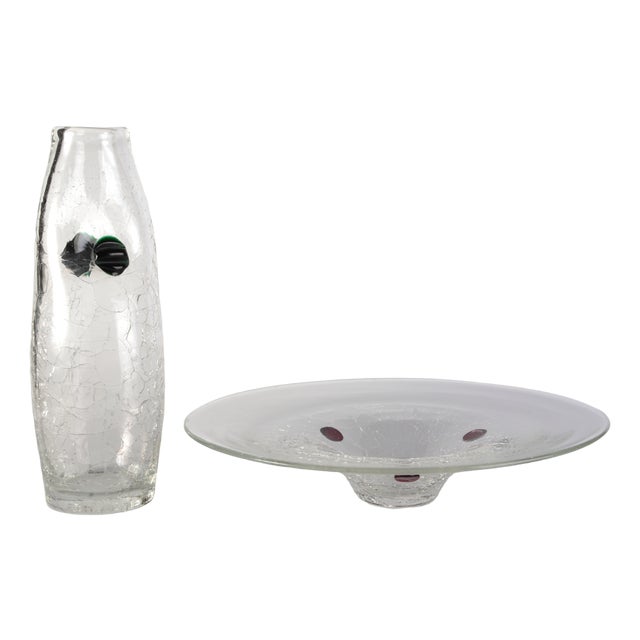 Glass Vase and Bowl by Jaroslav Taraba for Lednicke Rovne, Czech, 1970s, Set of 2 For Sale