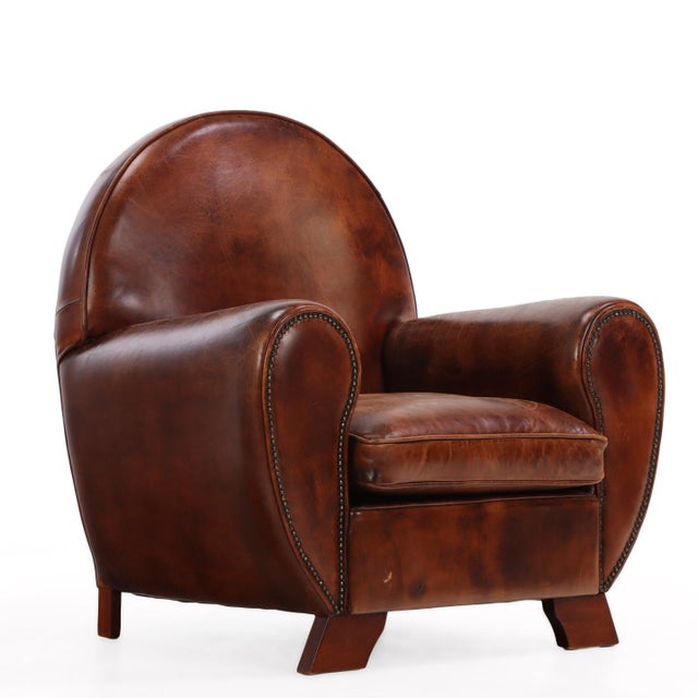 Art Deco Pair of Dutch Art Deco Leather Club Chairs, 20th Century For Sale - Image 3 of 8