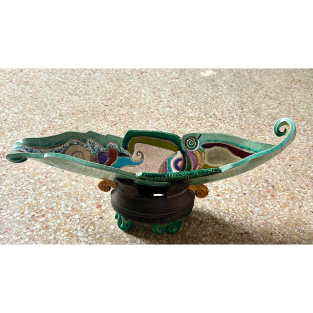 Late 20th Century Vintage Boho Abstract Multicolor Portrait Pottery Bowl For Sale - Image 5 of 6