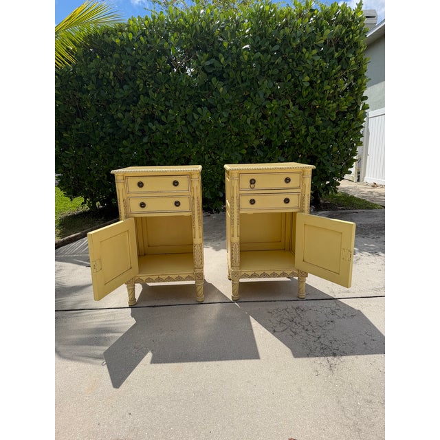 French Provincial Vintage French Provincial Carved Nightstands With Locking Commode Cabinets by Agr Paris, Pair For Sale - Image 3 of 17