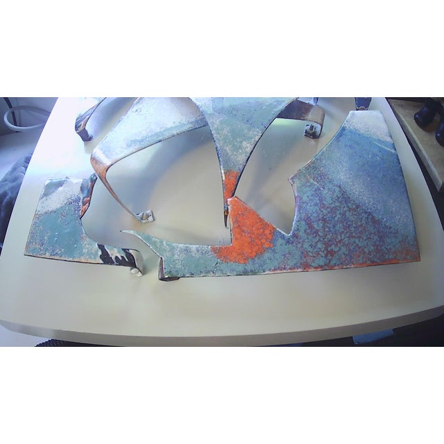 Unique 3-D Brutalist MCM Metal Wall Art Collage Mounted on Wood Frame, Signed For Sale - Image 11 of 17