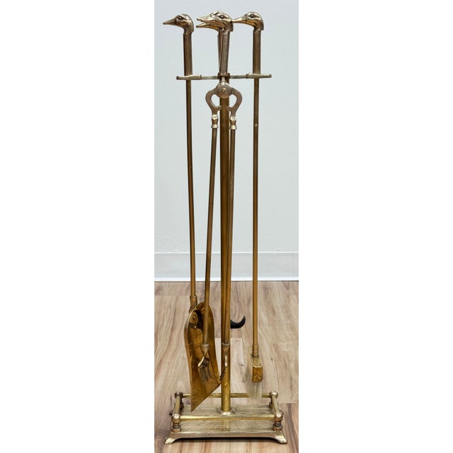 Figurative Vintage Brass Mallard Motif Fireplace Tools on Stand For Sale - Image 3 of 10