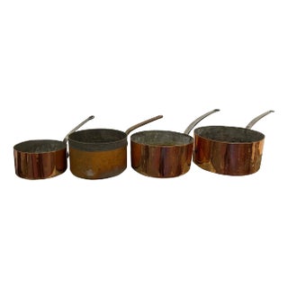 French Four Copper Pots in Different Sizes, 19th Century - Set of 4 For Sale