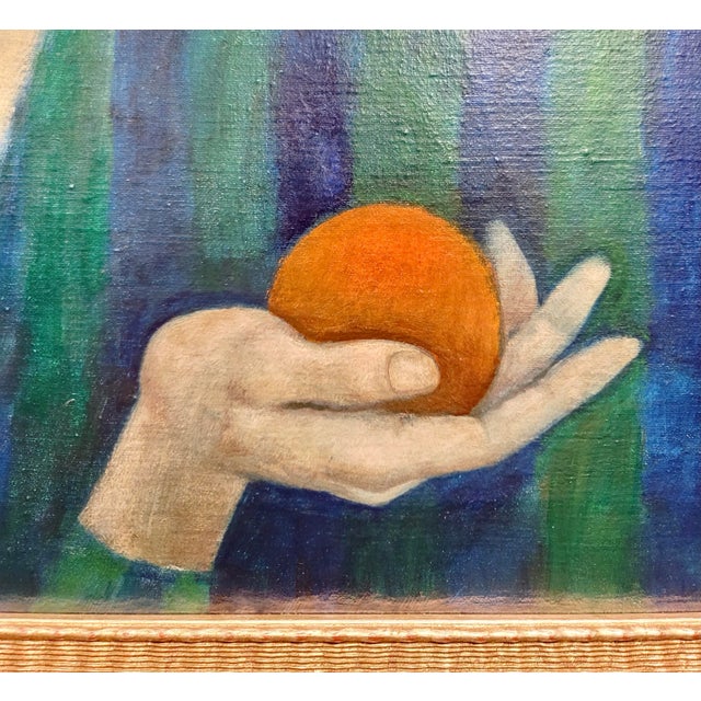 Textile Arthur Okamura -Modernist Portrait Man Holding a Ball- 1954 Oil Painting For Sale - Image 7 of 12