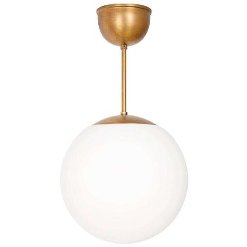 Scandinavian Modern Brass & Opal Glass Glob Ceiling Lamp, Sweden For Sale - Image 6 of 7