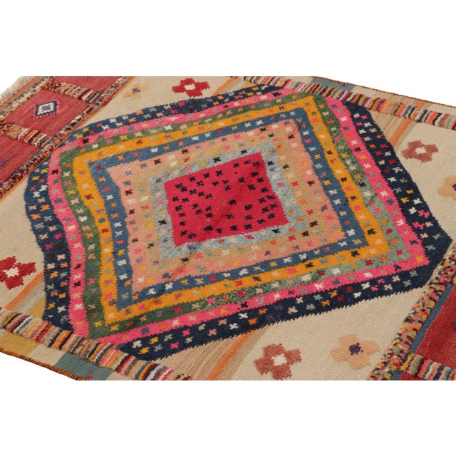 This 4x5 vintage Persian rug of Gabbeh craft is a truly special find of its provenance—one of few to enjoy a tasteful...