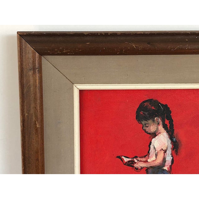 Shabby Chic Martha Moore Burnett Oil Painting Girl With a Book For Sale - Image 3 of 10