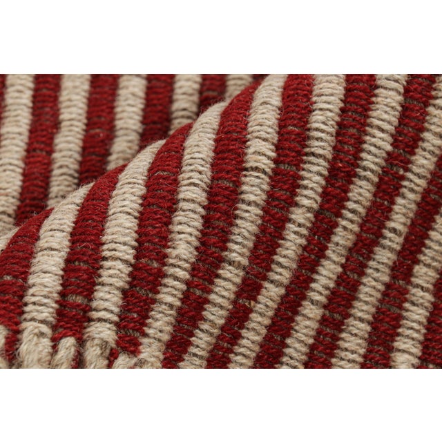 Textile Rug & Kilim’s Contemporary Kilim in Red and Beige Textural Stripes For Sale - Image 7 of 8