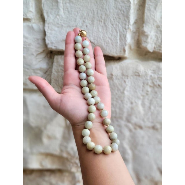 Metal Vintage Qing Dynasty Jade Bead Necklace With 14k Gold Clasp, 18" For Sale - Image 7 of 8